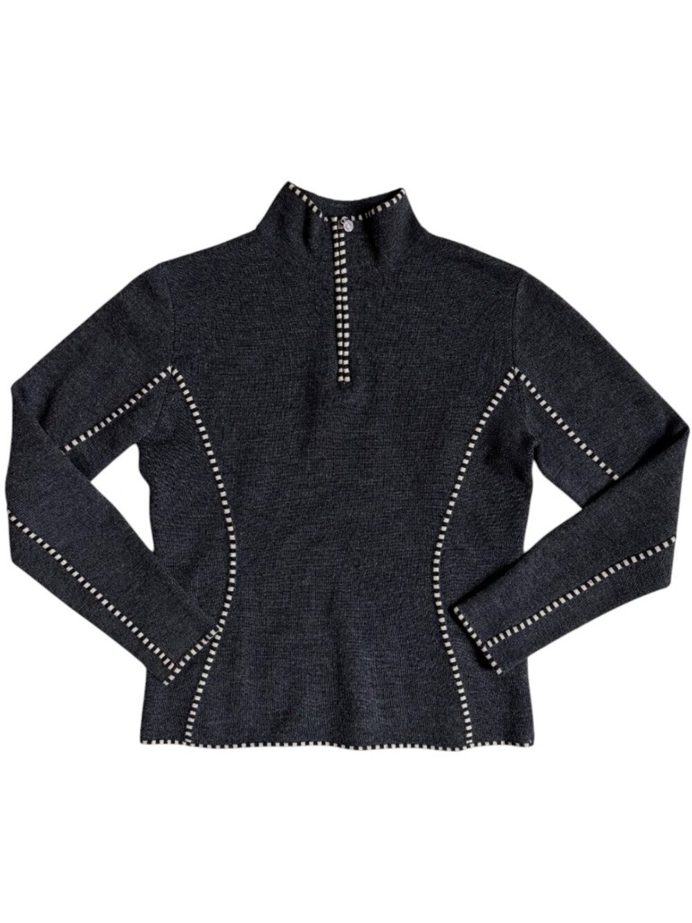 Neve Designs 1/4 Zip 100% Wool Zip Sweater (Grey) - Small